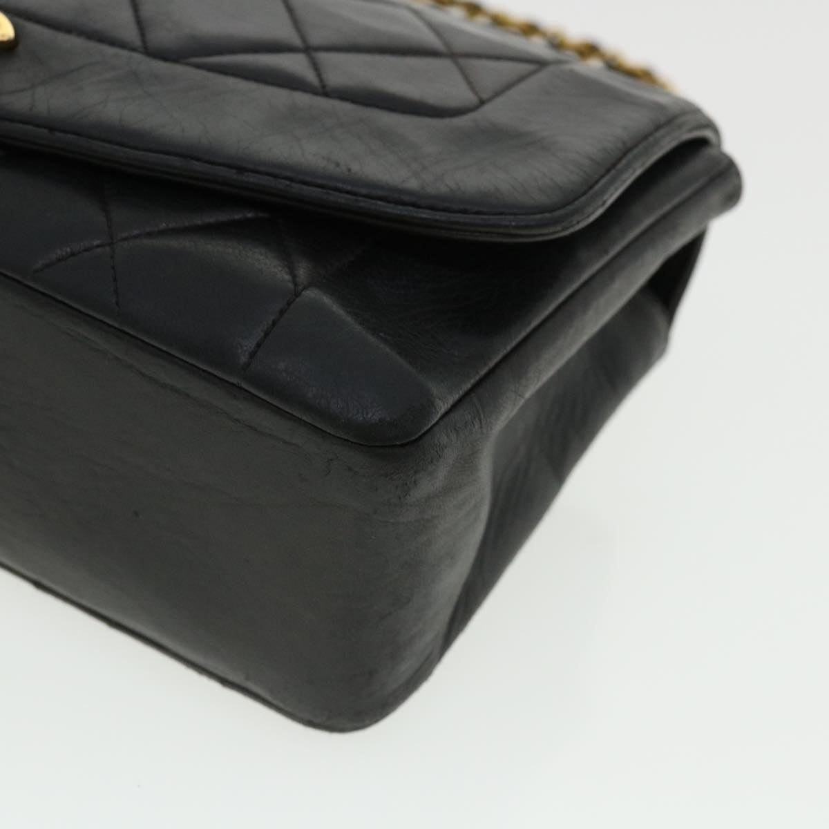 CHANEL Diana Matelasse Chain Flap Shoulder Bag Lamb Skin Black Gold  25036A