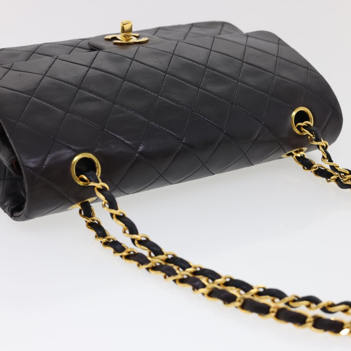 CHANEL Classic Matelasse 25 Chain Flap Shoulder Bag Lamb Skin Black  hs649A