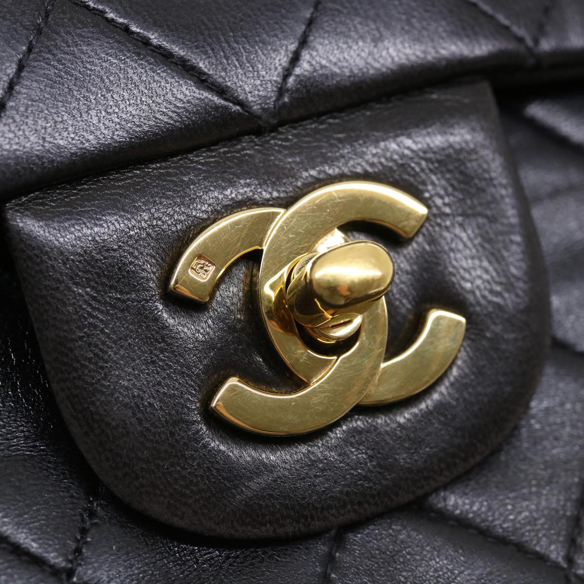 CHANEL Classic Matelasse 25 Chain Flap Shoulder Bag Lamb Skin Black  hs649A