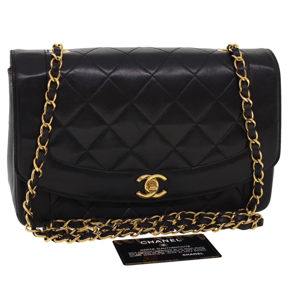 Luxury Chanel Chain Turn Lock Diana Matelasse Shoulder Bag Lamb Skin Black  rz036A
