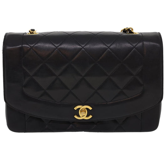 Luxury Chanel Chain Turn Lock Diana Matelasse Shoulder Bag Lamb Skin Black  rz036A
