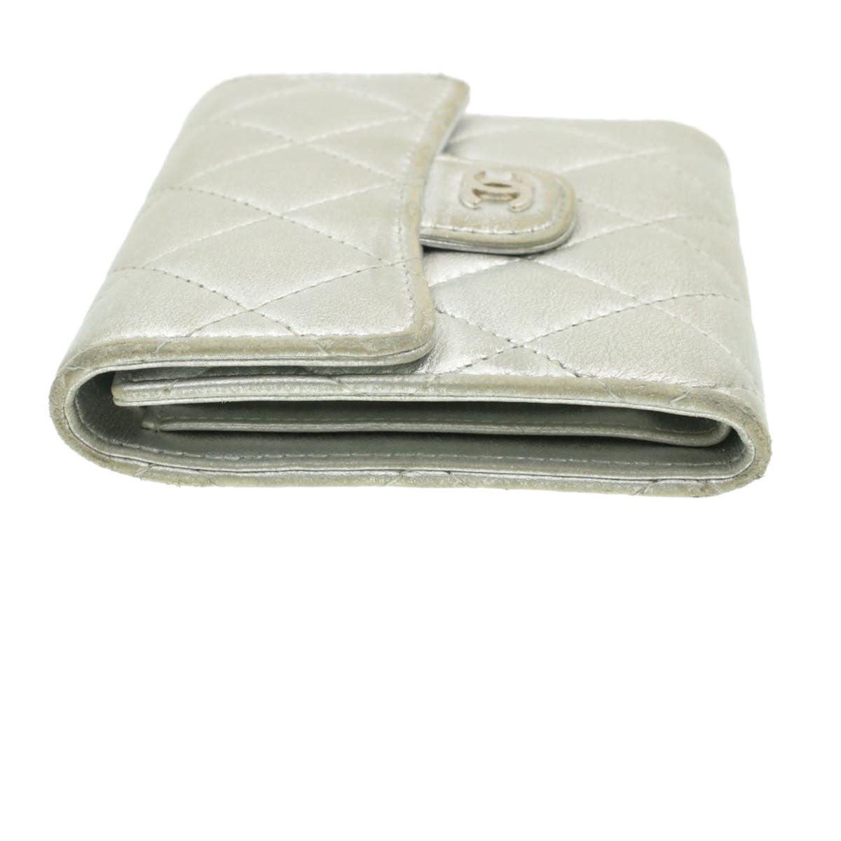 Luxury Chanel Matelasse Bifold Wallet Silver CC  cr620