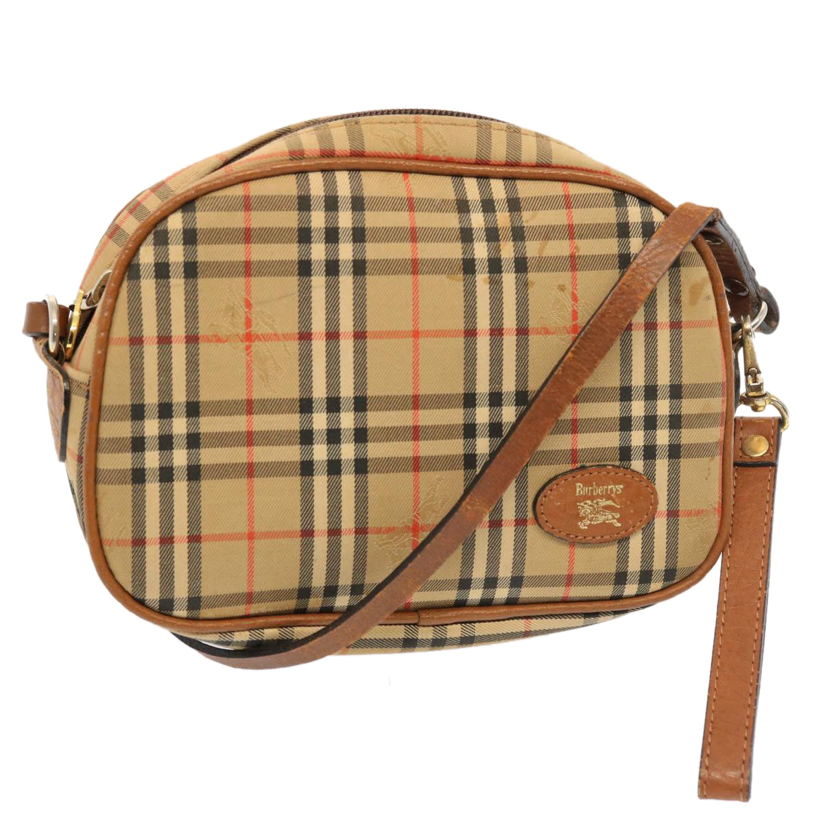 Luxury BurberrySs Nova Check Shoulder Bag Nylon Beige Auth ti1214