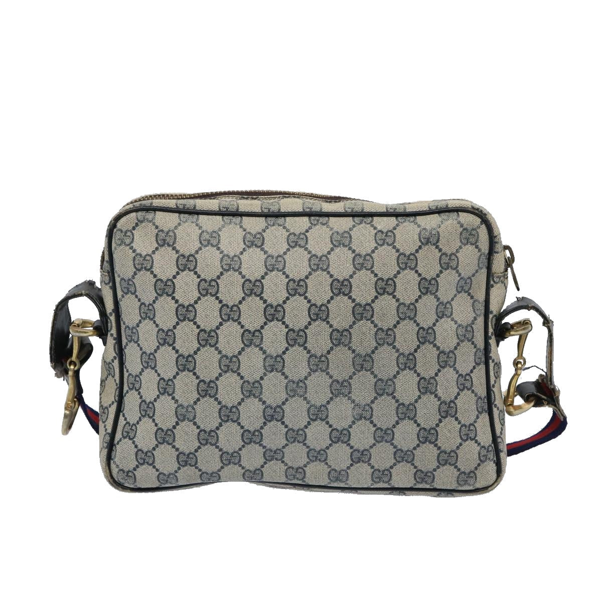 GUCCI GG Canvas Sherry Line Shoulder Bag PVC Leather Gray Red Navy 1224