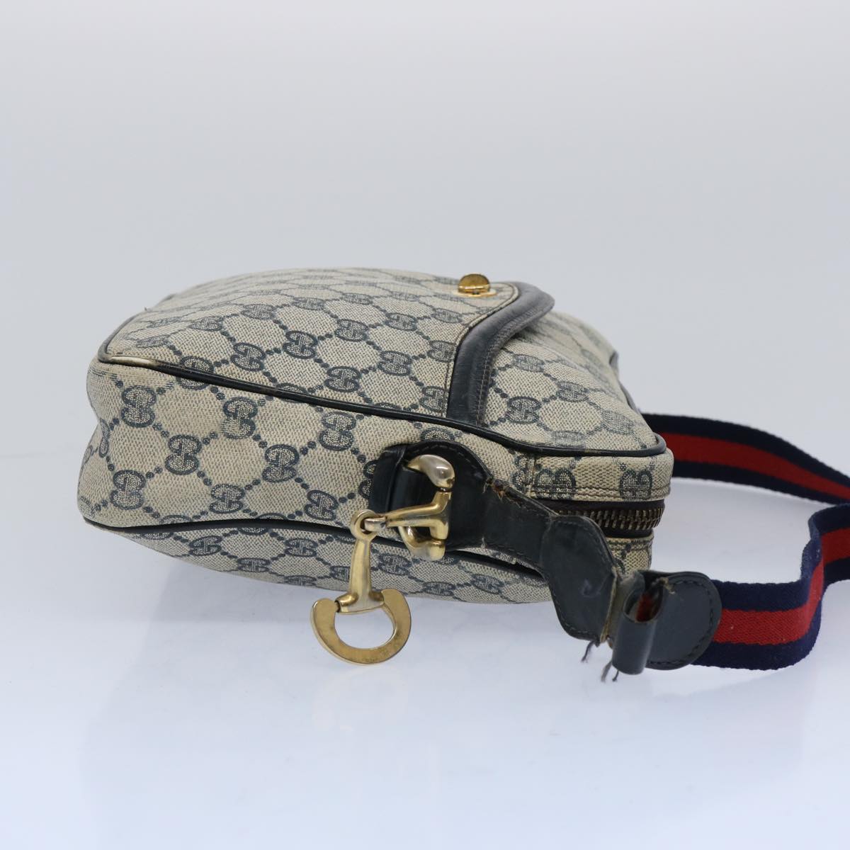 GUCCI GG Canvas Sherry Line Shoulder Bag PVC Leather Gray Red Navy 1224