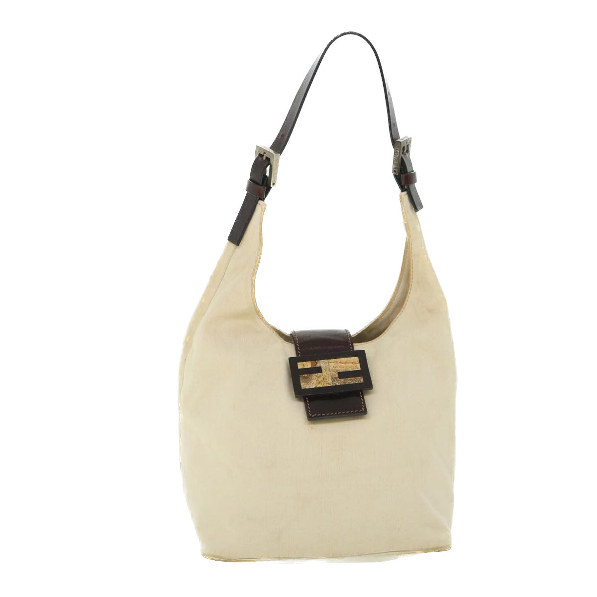 Luxury FendiMamma Baguette Shoulder Bag Canvas Leather Beige Brownti1234