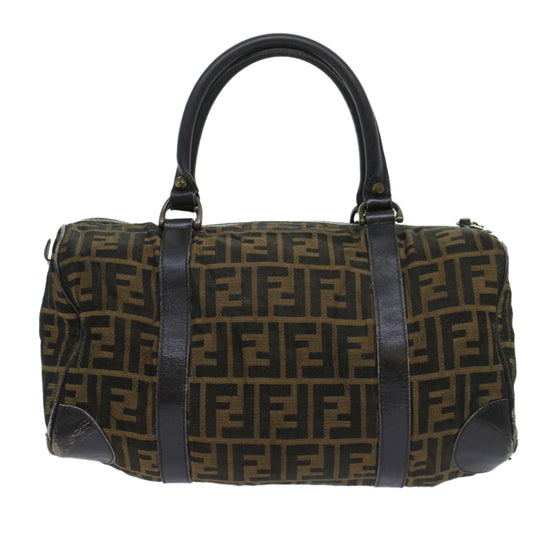 Luxury FendiZucca Canvas Boston Bag Leather Black Brownti1235