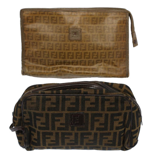 Luxury FendiZucca Canvas Zucchino Canvas Clutch Bag 2Set Brown Blackti1353