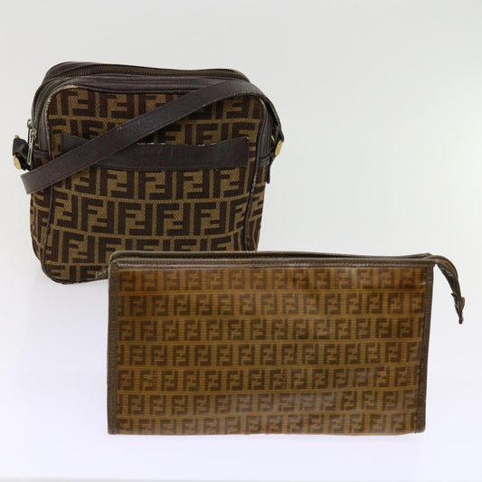 Luxury FendiZucca Canvas Shoulder Bag 2Set Brown Blackti1420