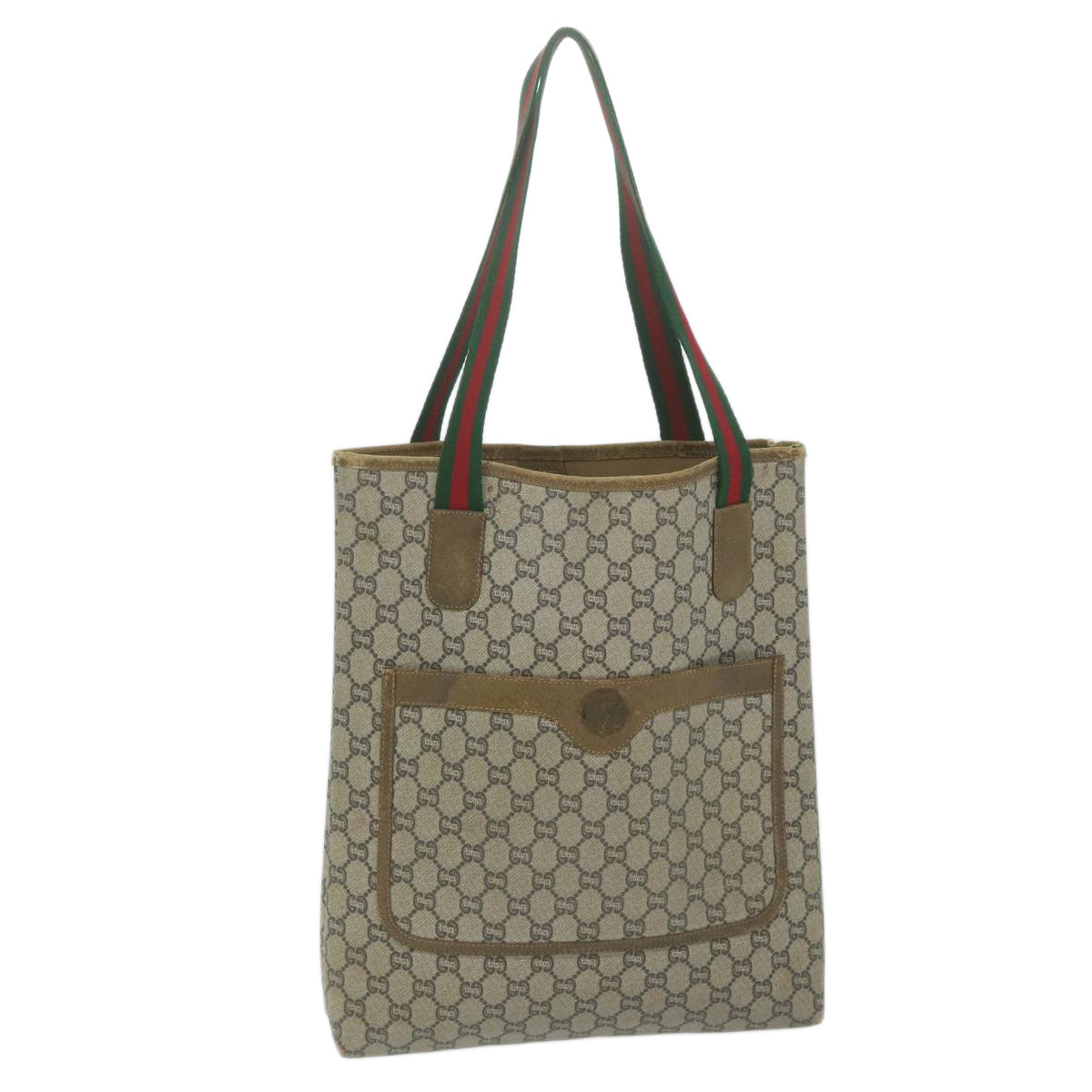 GUCCI GG Plus Supreme Web Sherry Line Tote Bag Beige Red Green 1464