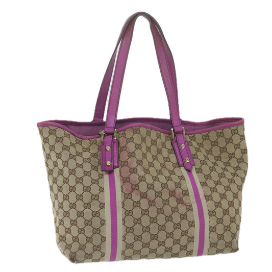GUCCI GG Canvas Sherry Line Tote Bag Beige Pink 139260 1481