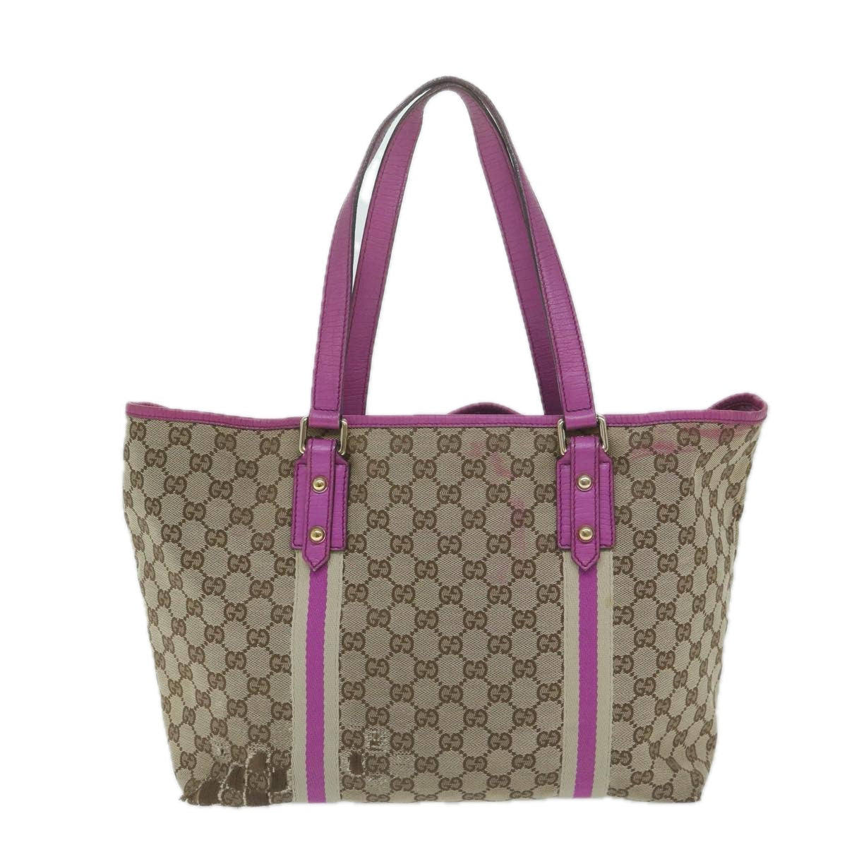 GUCCI GG Canvas Sherry Line Tote Bag Beige Pink 139260 1481