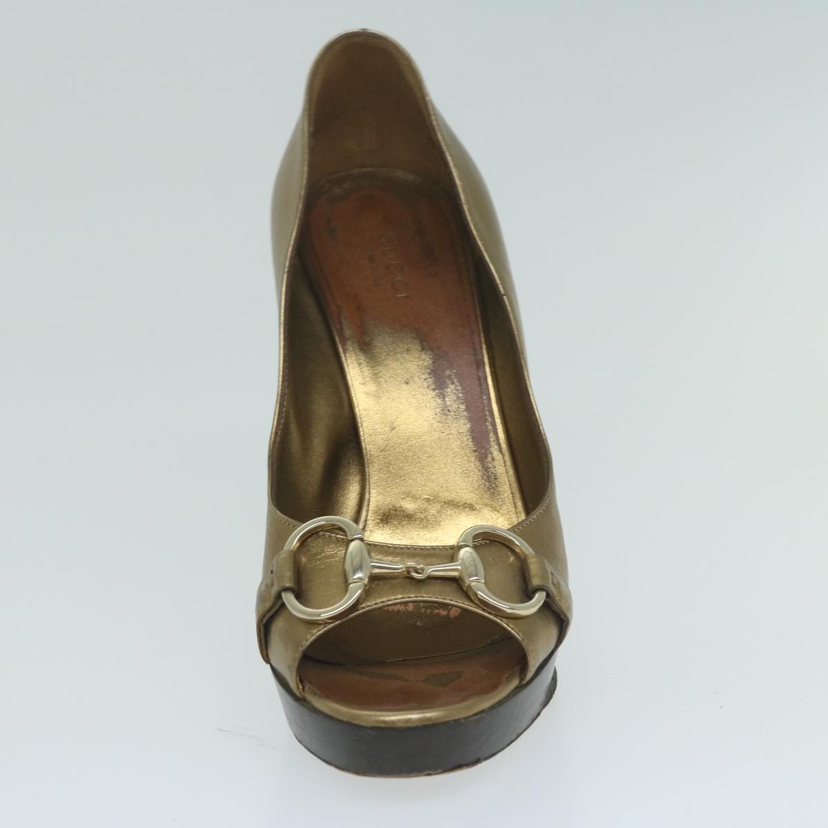 GUCCI High Heels Leather 37 Gold Tone 1487