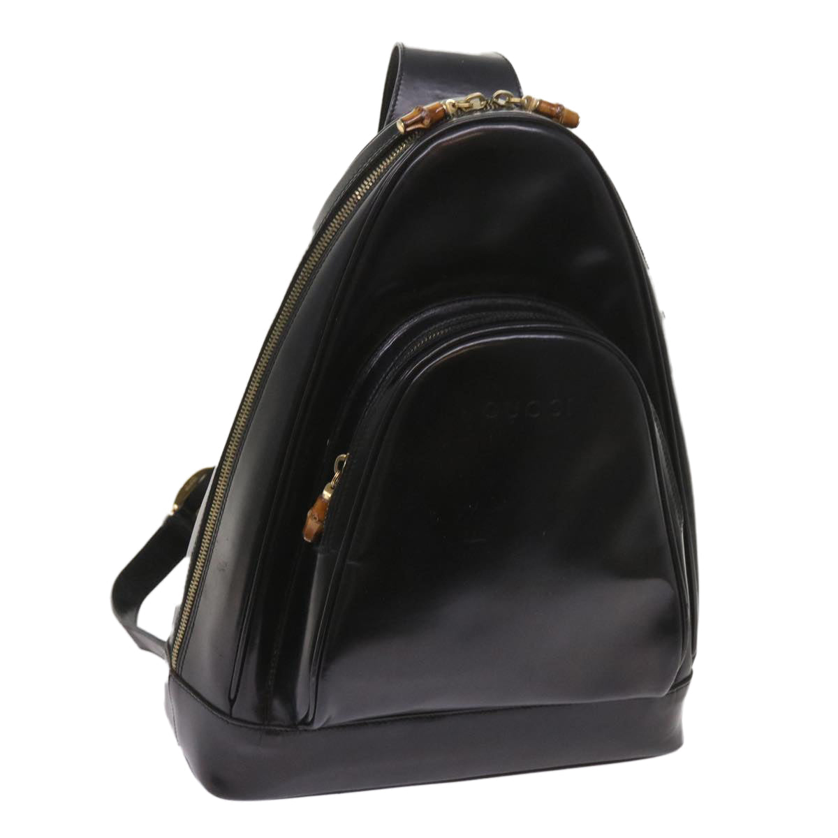 GUCCI Bamboo Shoulder Bag Leather Black 1490
