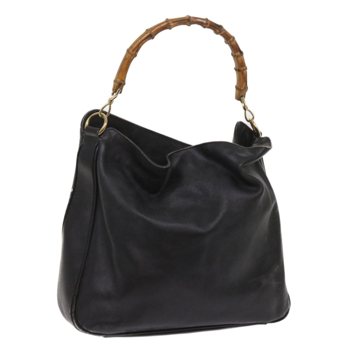 GUCCI Bamboo Hand Bag Leather Black 1493