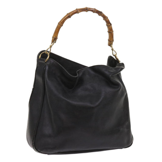 GUCCI Bamboo Hand Bag Leather Black 1493