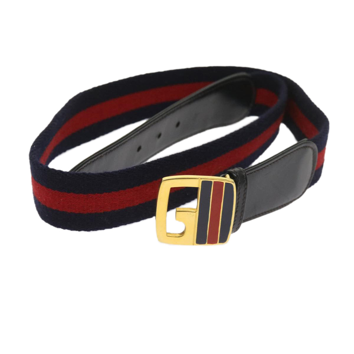 GUCCI Sherry Line Belt Canvas 29.5""-31.1"" Navy Red 1510