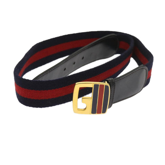 GUCCI Sherry Line Belt Canvas 29.5""-31.1"" Navy Red 1510