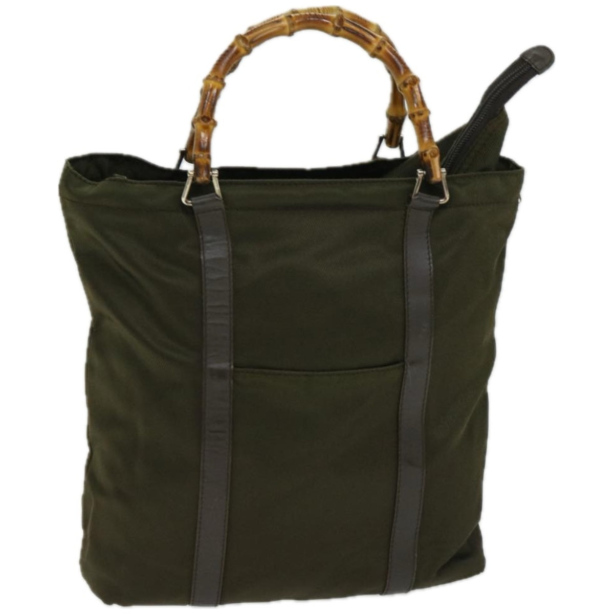 GUCCI Bamboo Hand Bag Nylon Khaki 000 1998 1564
