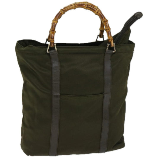 GUCCI Bamboo Hand Bag Nylon Khaki 000 1998 1564