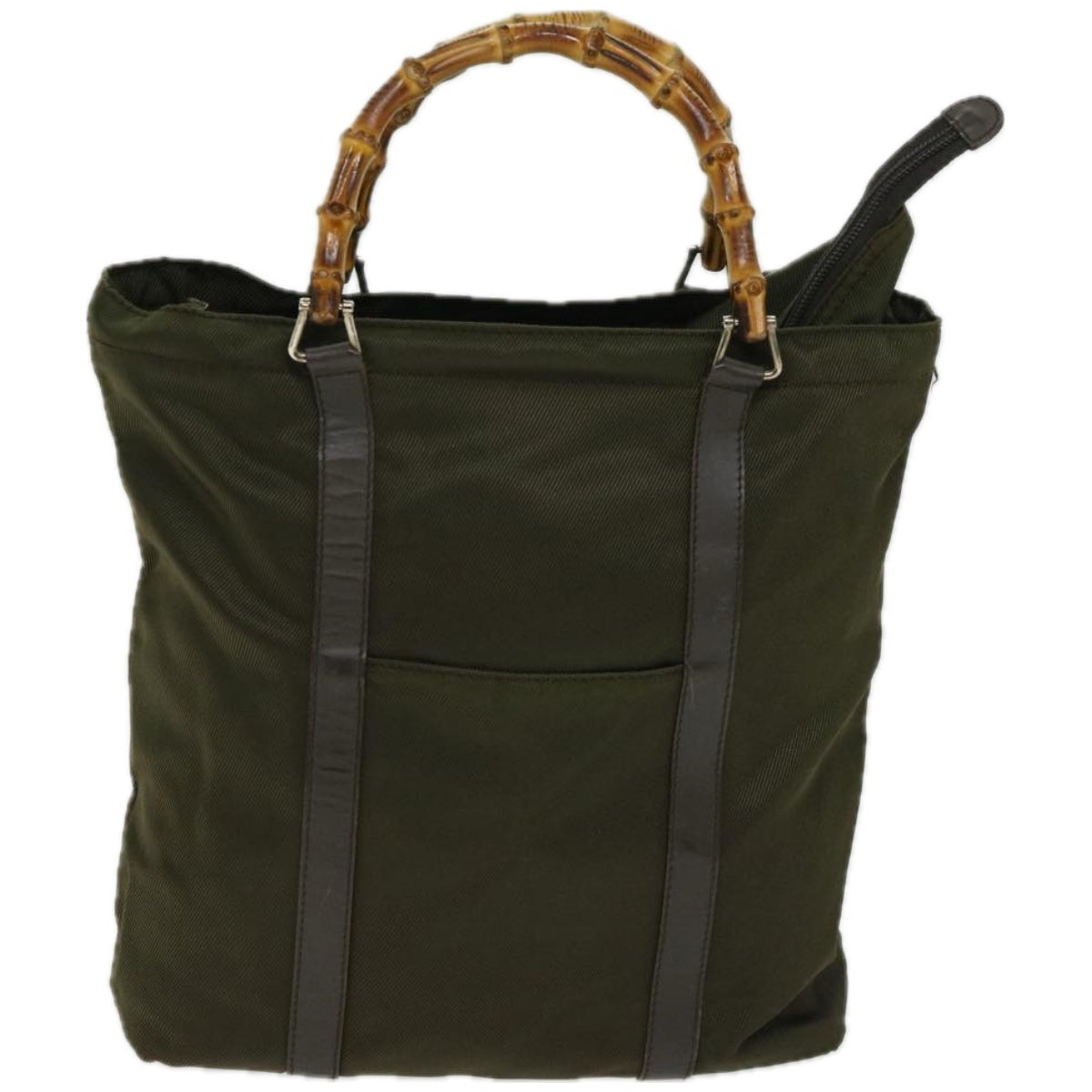 GUCCI Bamboo Hand Bag Nylon Khaki 000 1998 1564