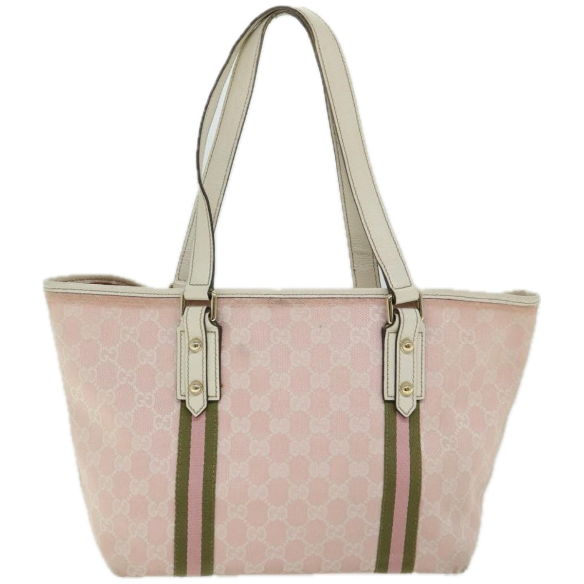 GUCCI GG Canvas Sherry Line Hand Bag Khaki Pink 137396 1565