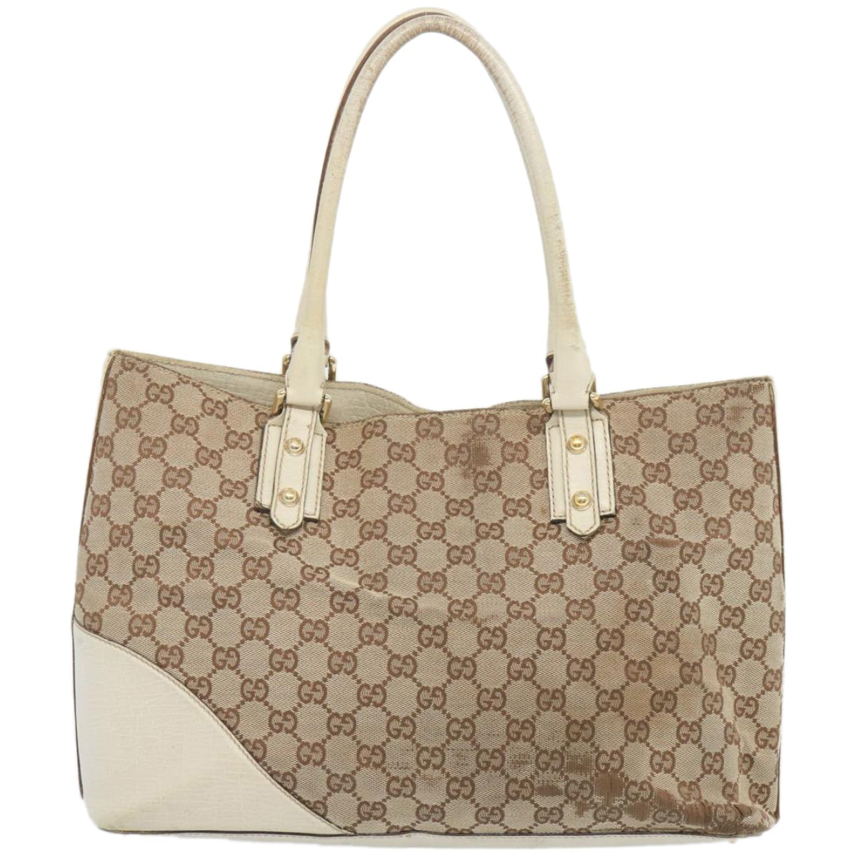 GUCCI GG Canvas Sherry Line Tote Bag White Beige 137385 1566