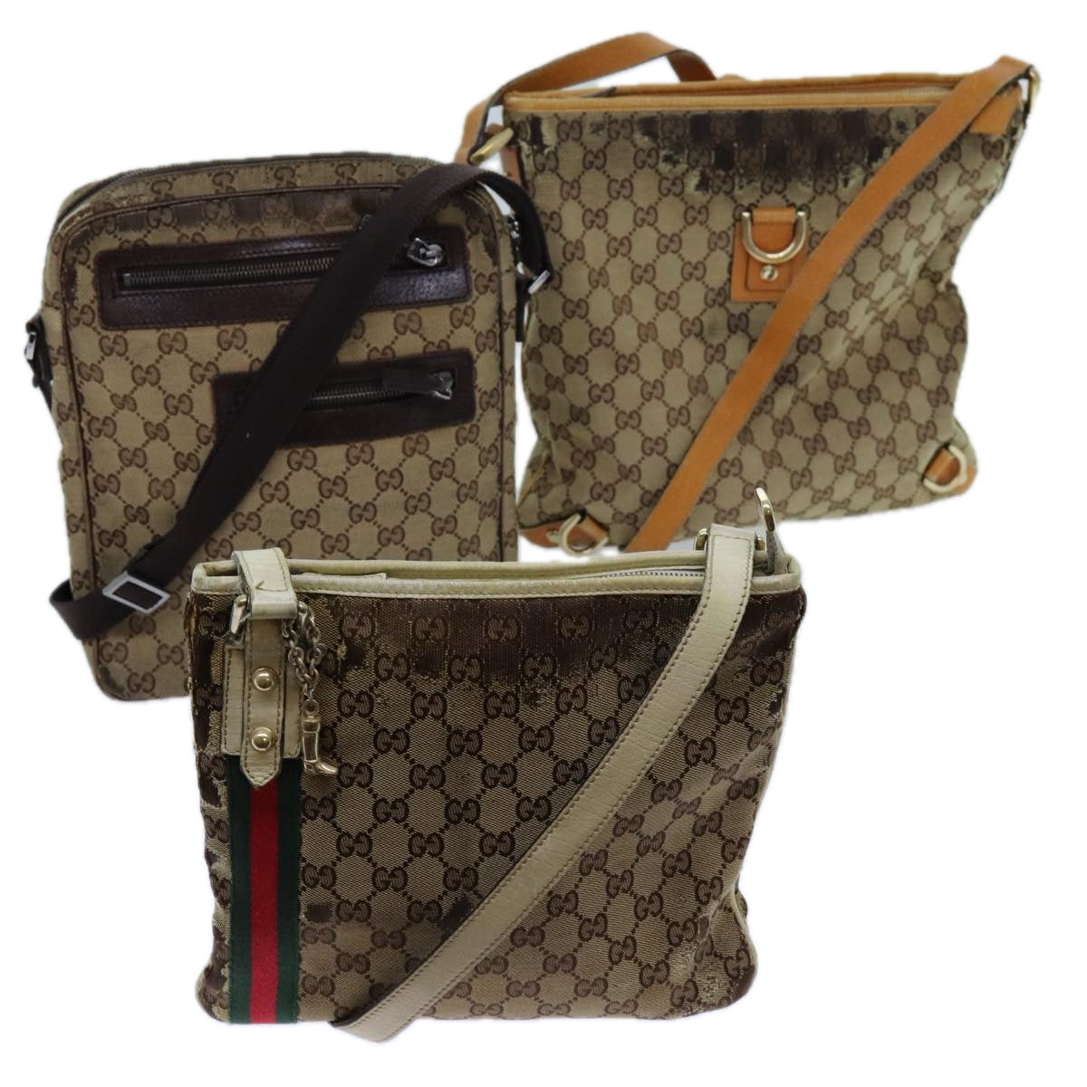 Luxury Gucci Trending 2025 GG Canvas Web Sherry Line Shoulder Bag 3Set Beige Red Green 1609