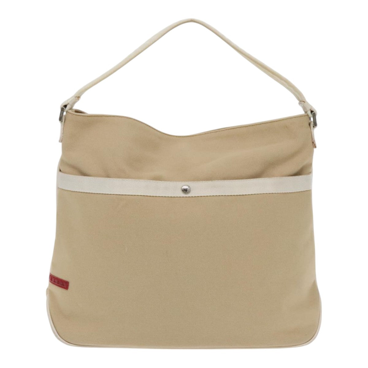 Luxury Prada Hand Bag Canvas Leather Beige White Silver  ti2152