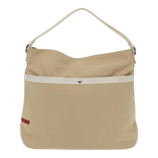 Luxury Prada Hand Bag Canvas Leather Beige White Silver  ti2152