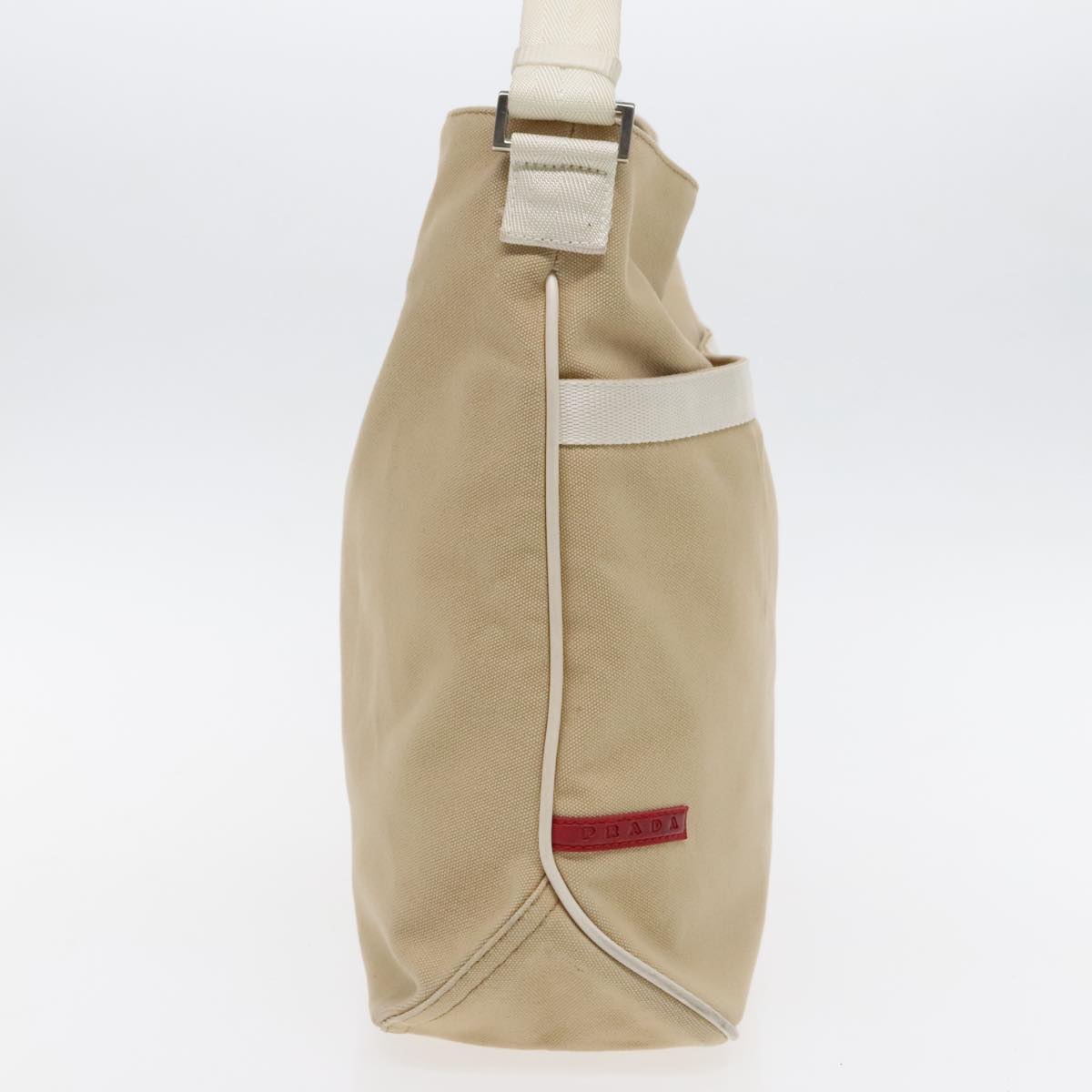 Luxury Prada Hand Bag Canvas Leather Beige White Silver  ti2152