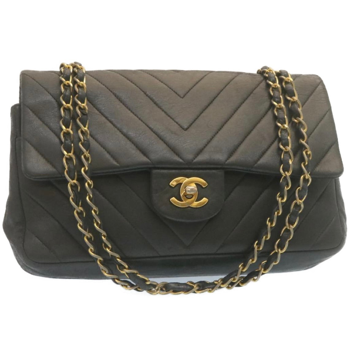 CHANEL Mademoiselle Turn Lock Flap Shoulder Bag Lamb Skin Black CC  tp204A