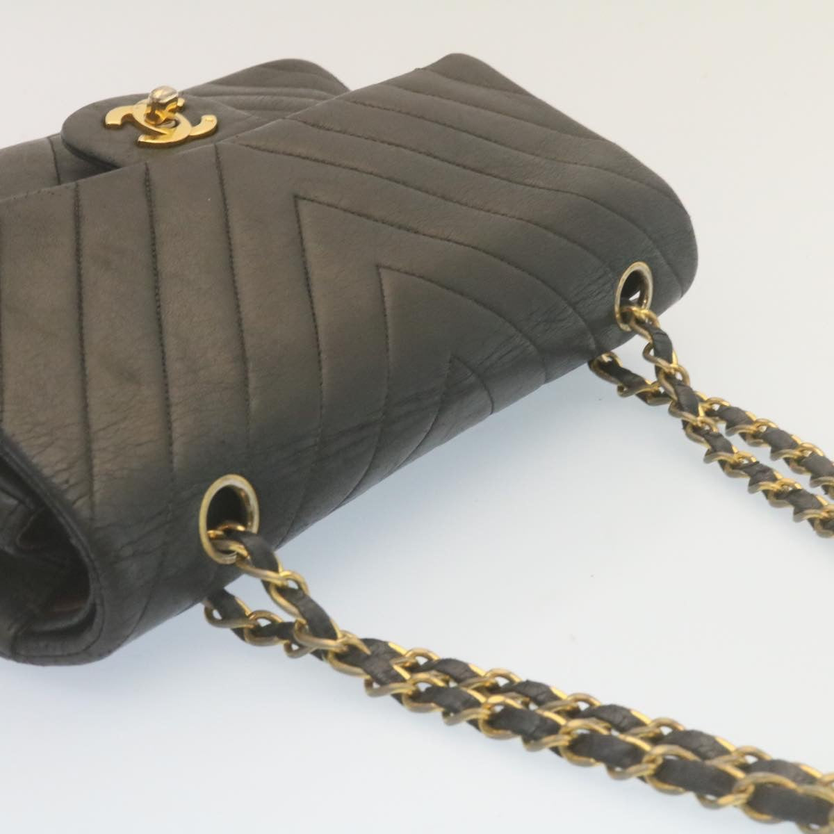 CHANEL Mademoiselle Turn Lock Flap Shoulder Bag Lamb Skin Black CC  tp204A