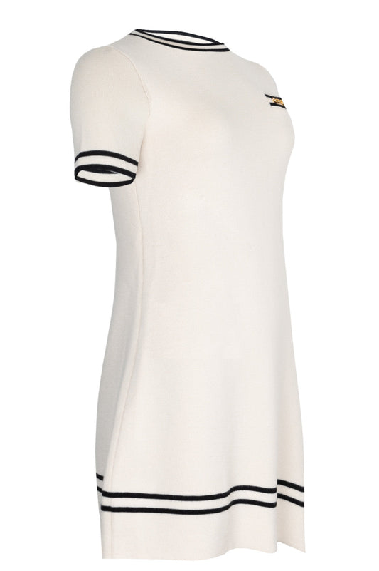Luxury Gucci Trending 2025 Horsebit Contrast Trim Knit Mini Dress Ivory