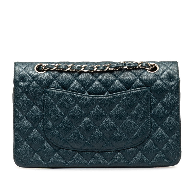 Chanel Matlasse 25 Coco Mark Double Flap Chain Shoulder Bag Blue Silver Caviar Skin
