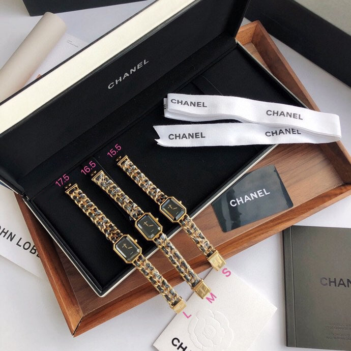 Luxury Chanel PREMIERE ROCK PINK GOLD CASE BLACK LEATHER
