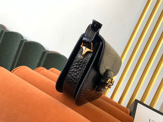 Luxury Gucci GG 1955 Horsebit Bag 25cm Black Crocodile Leather Gold Hardware
