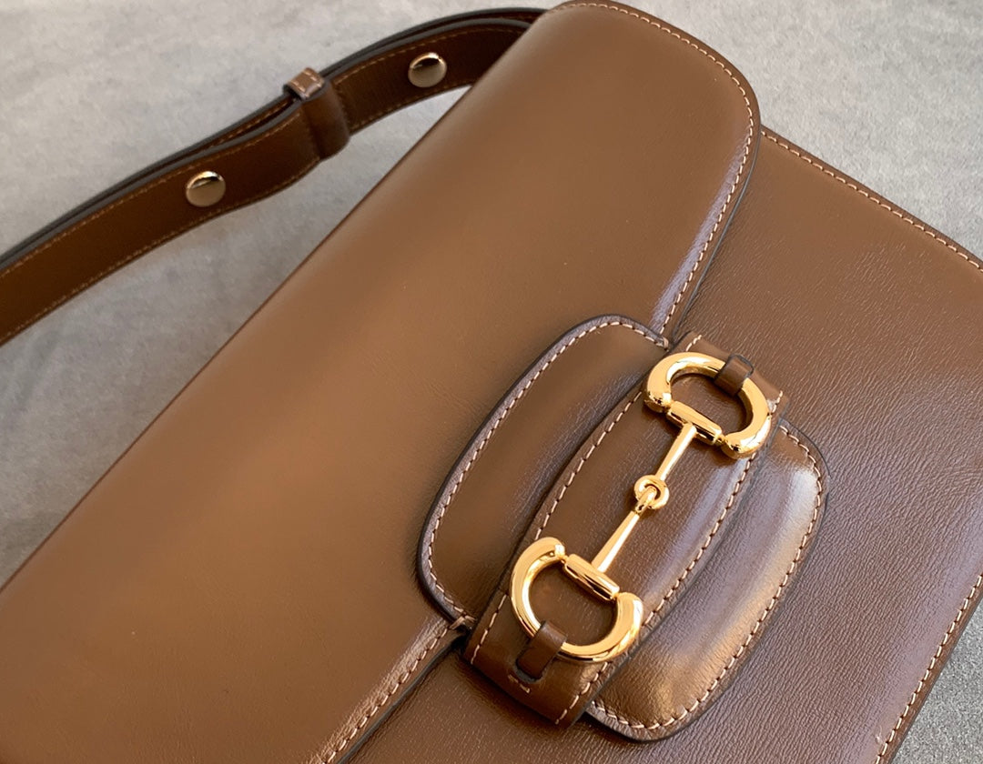 Luxury Gucci GG 1955 Horsebit Bag 25cm Brown Calfskin Gold Hardware