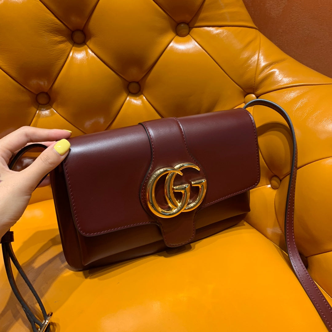 Luxury Gucci GG Arli Bag 25cm Burgundy Calfskin Gold Hardware