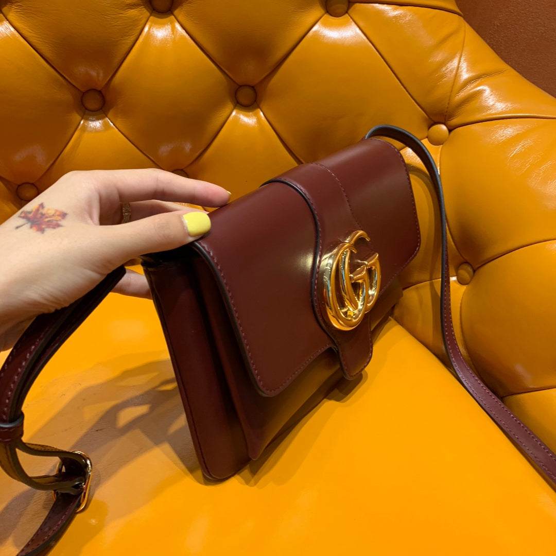Luxury Gucci GG Arli Bag 25cm Burgundy Calfskin Gold Hardware