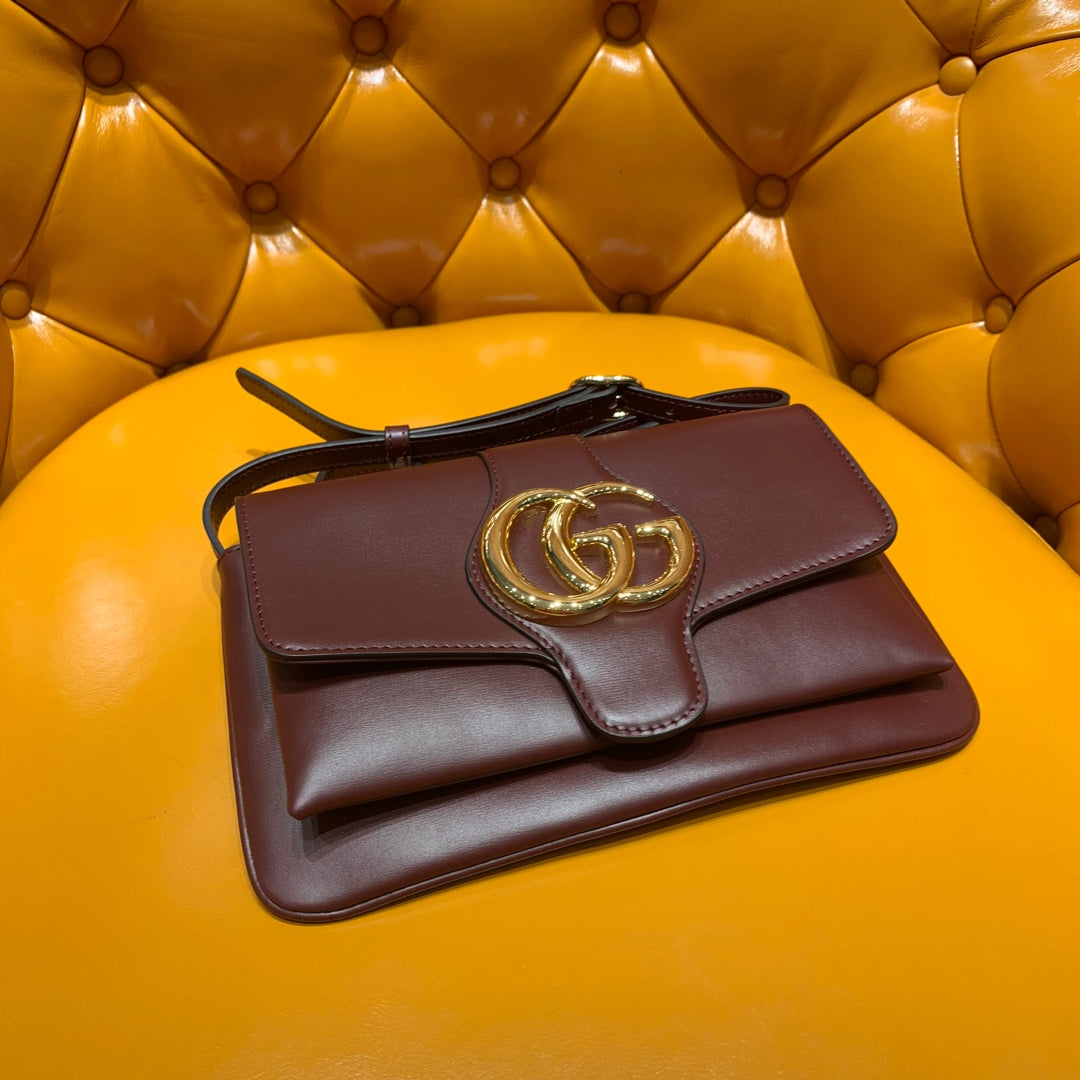 Luxury Gucci GG Arli Bag 25cm Burgundy Calfskin Gold Hardware