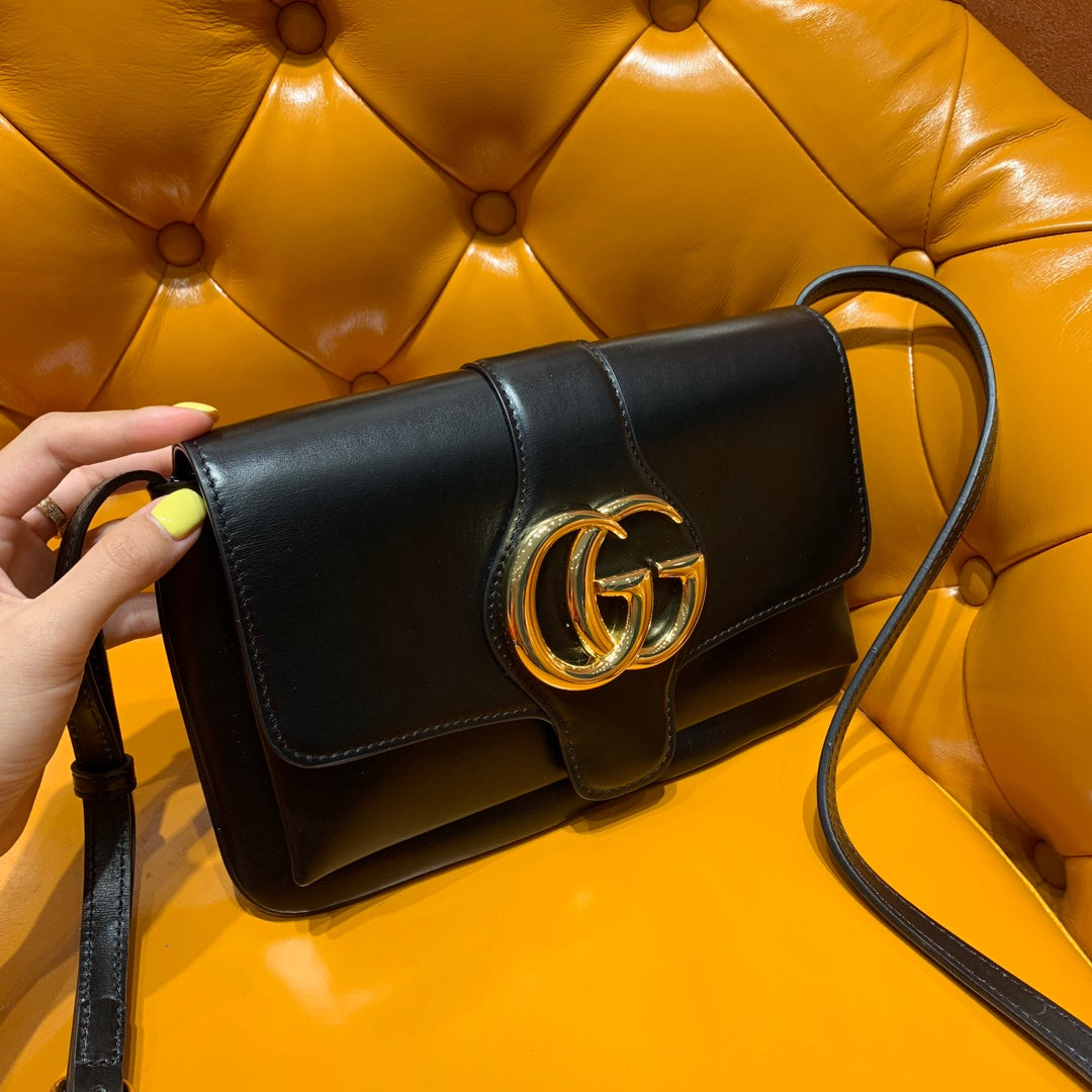 Luxury Gucci GG Arli Bag 25cm Black Calfskin Gold Hardware