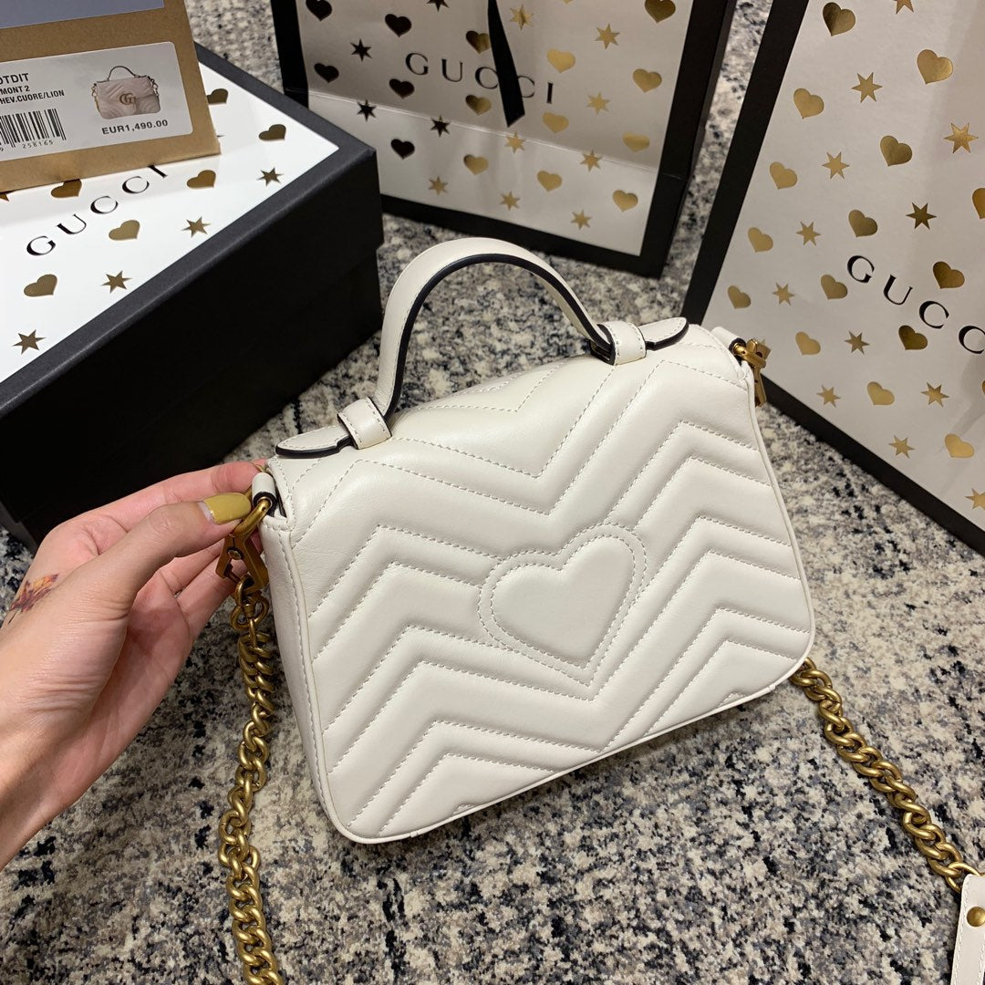 Luxury Gucci GG Marmont 21cm Mini Top White Calfskin Gold Hardware