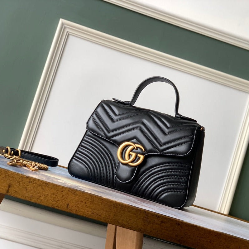 Luxury Gucci GG Marmont 26.5cm Black Calfskin Gold Hardware