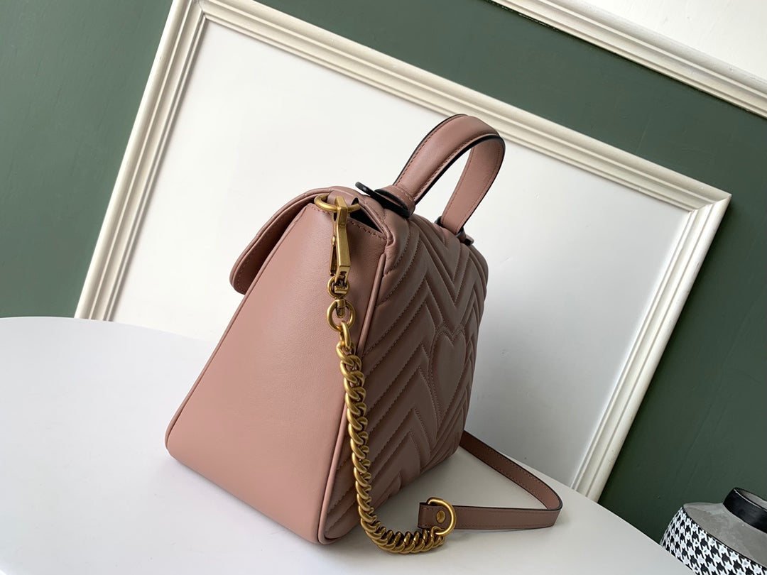 Luxury Gucci GG Marmont 26.5cm Dark Beige Calfskin Gold Hardware