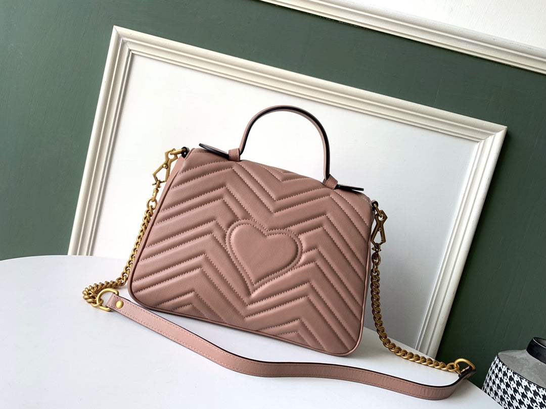 Luxury Gucci GG Marmont 26.5cm Dark Beige Calfskin Gold Hardware