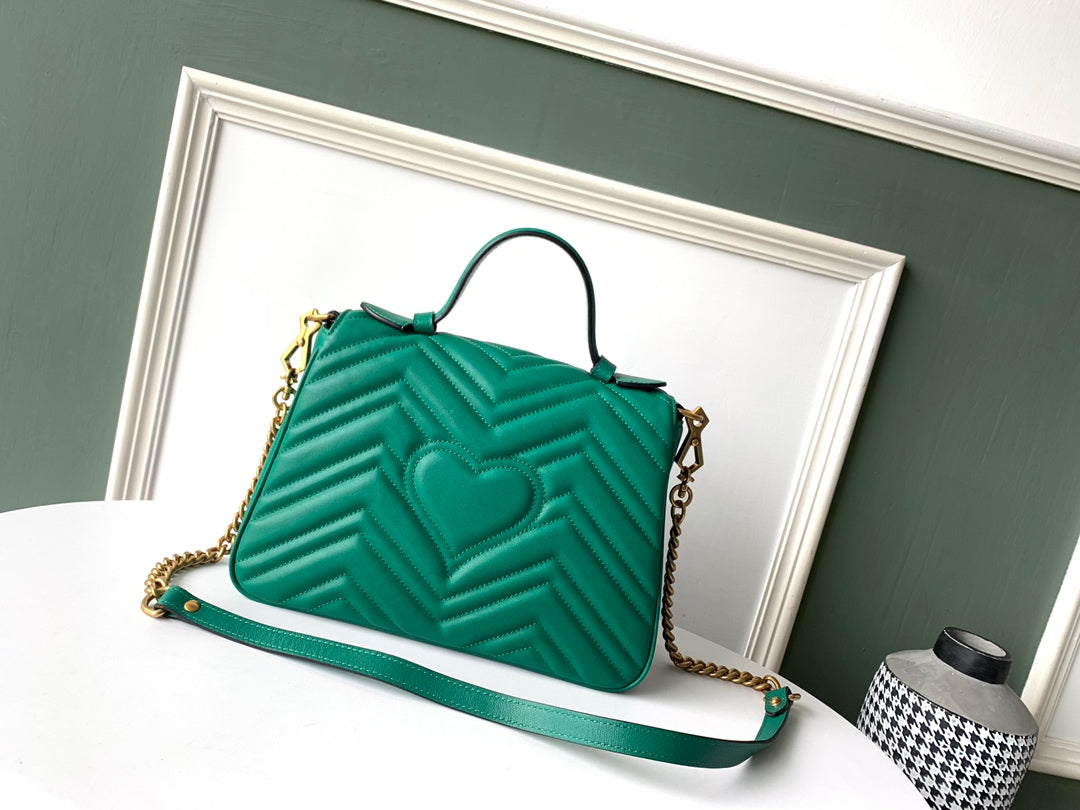 Luxury Gucci GG Marmont 26.5cm Green Calfskin Gold Hardware