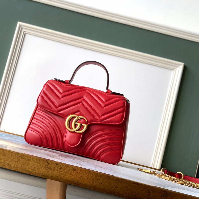 Luxury Gucci GG Marmont 26.5cm Red Calfskin Gold Hardware
