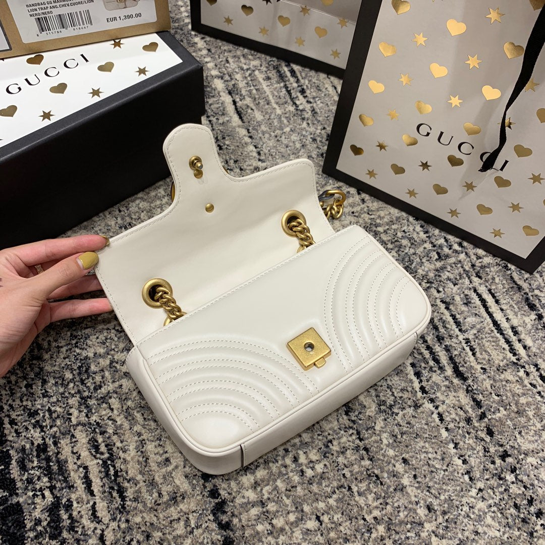 Luxury Gucci GG Marmont 22cm White Calfskin Gold Hardware