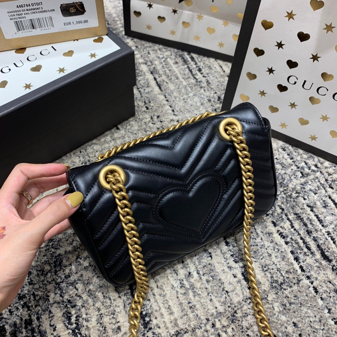 Luxury Gucci GG Marmont 22cm Black Calfskin Gold Hardware